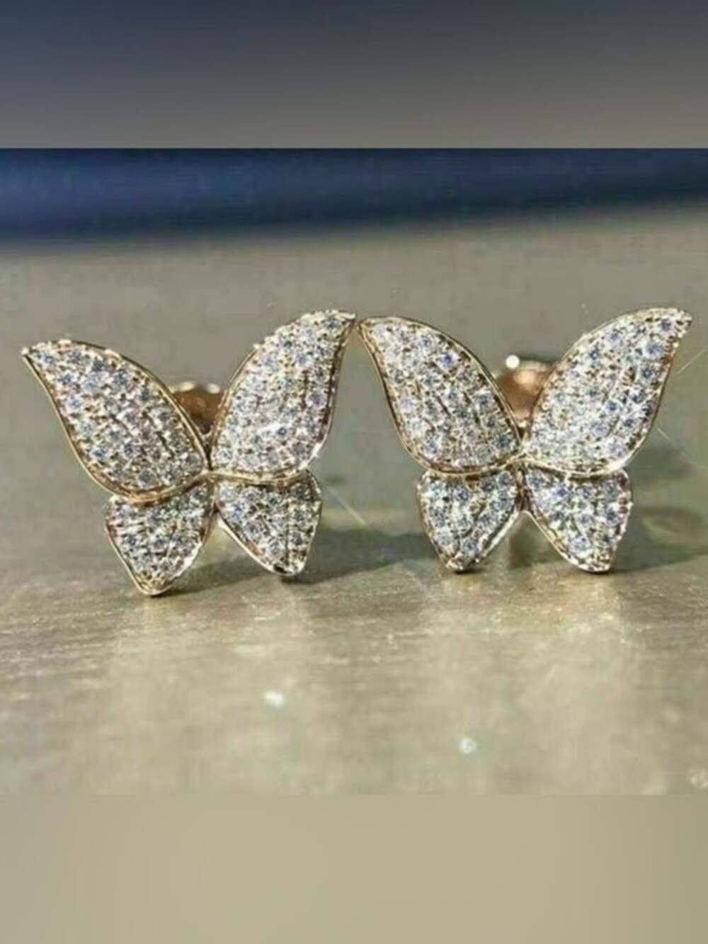Sparkling Butterfly Crystal Stud Earrings Silver Tone
